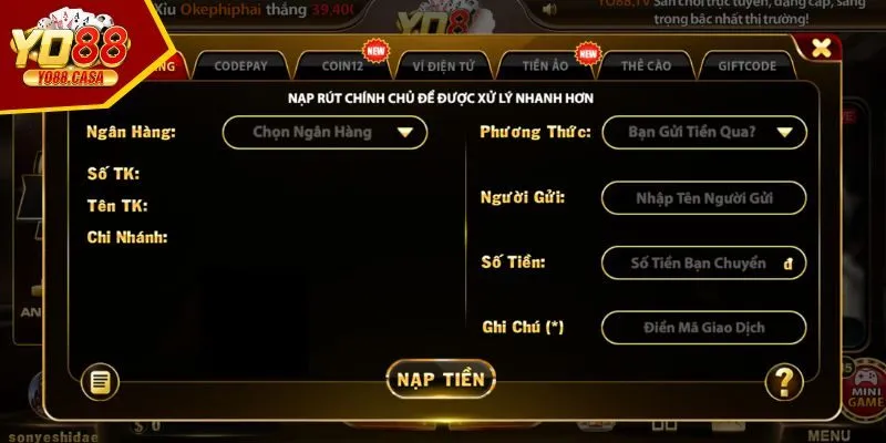 Xác nhận nạp tiền Yo88